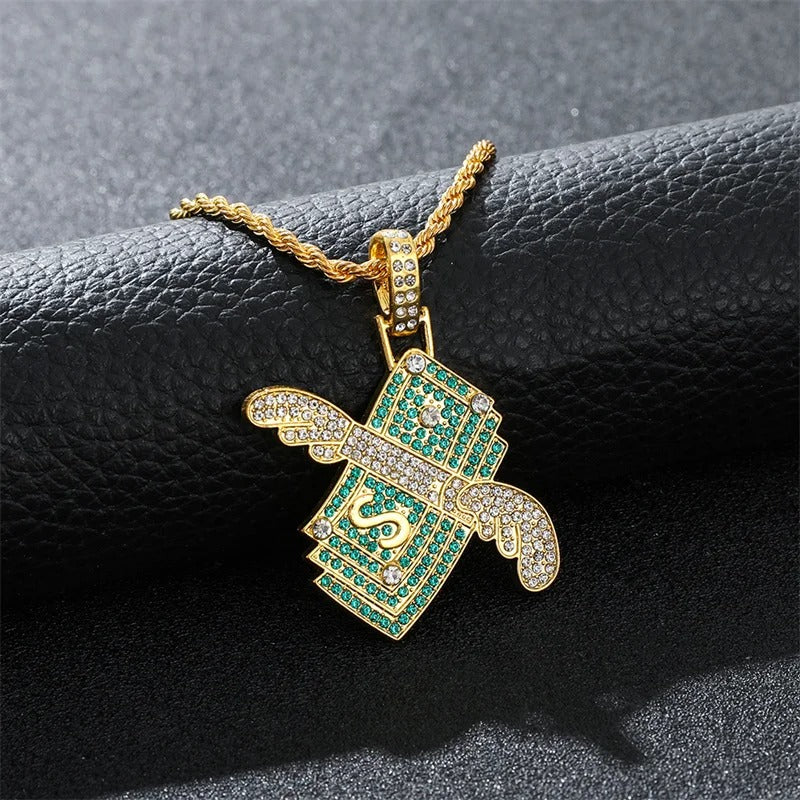 Flying Money Pendant Necklace – Luxury Iced-Out Men's Jewelry